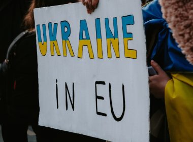 a person holding a sign that says ukraine in eu